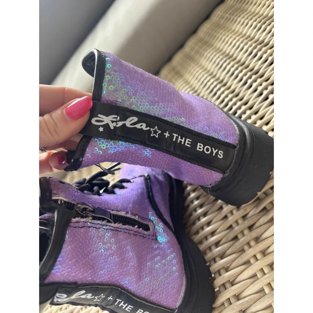 Lola + The Boys Like New Lavender‎ Sequin Combat Boots EU 32/US 1 swiftie
